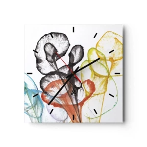 Zegar ścienny - Kolorowe przezroczyste kwiaty na białym tle - 30x30cm - Kwiaty z duszą - Nowoczesna dekoracja ścienna do salonu i sypialni ARTTOR