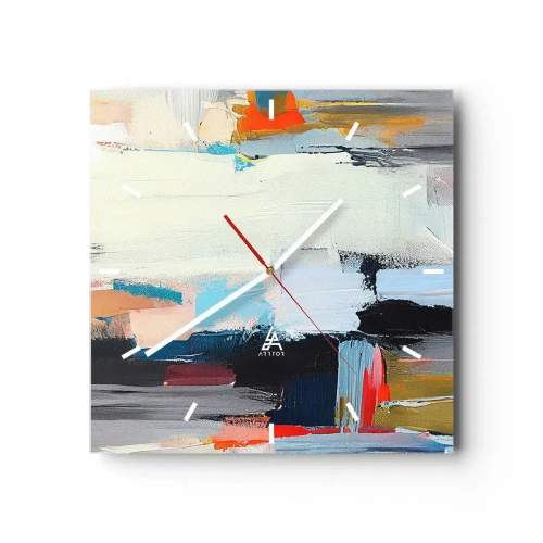 Zegar ścienny - Kolorowa abstrakcja z dynamicznymi pociągnięciami pędzla - 30x30cm - Jest metoda? - Nowoczesna dekoracja ścienna do salonu i sypialni ARTTOR