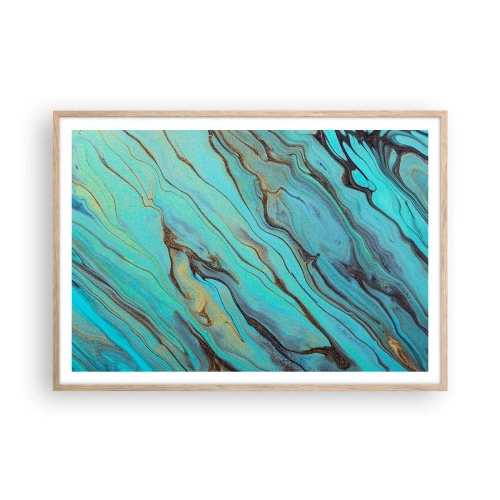 Plakat w ramie jasny dąb - Turkusowy przypływ - 100x70 cm