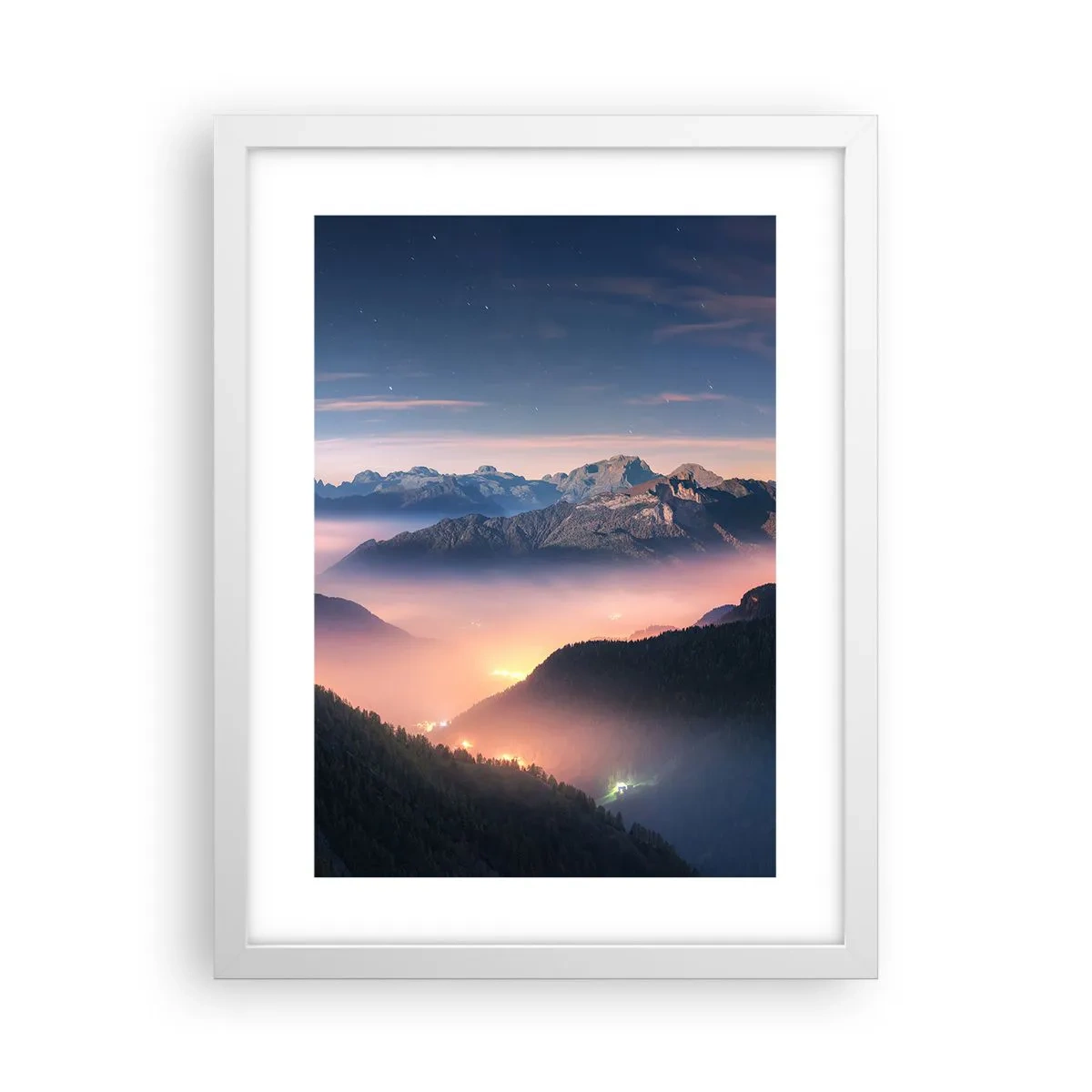 Plakat w białej ramie - Światło w dolinach - 30x40 cm