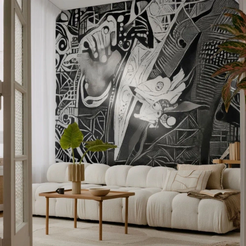 Fototapeta Premium Sand - Abstrakcyjna elegancja w czerni i bieli - 100x70cm - Tylko na pozór szary człowiek - Nowoczesna dekoracja ścienna do salonu, kuchni i sypialni ARTTOR