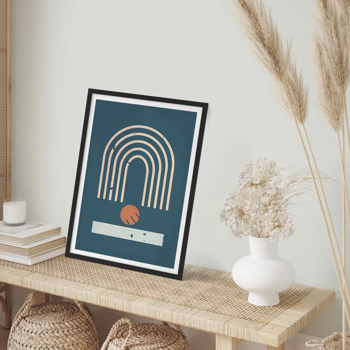 Plakat w czarnej ramie - Geometria na granacie - 30x40 cm