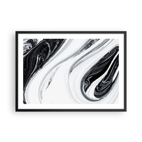 Plakat w czarnej ramie - Czarno-biała abstrakcja z dynamicznymi liniami i wirami - 70x50cm - Połączenie przeciwieństw - Nowoczesna dekoracja ścienna do salonu i sypialni ARTTOR