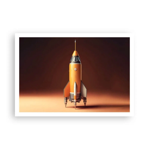 Plakat - Rakieta w stylu retro na tle brązowych odcieni - 100x70cm - Zaczyna się od marzenia - Nowoczesna dekoracja ścienna do salonu i sypialni ARTTOR