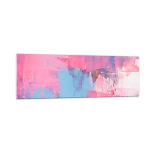 Obraz na szkle - Abstrakcyjna kompozycja w różu i błękicie - 160x50cm - Róż, błękit i szczypta światła - Nowoczesna dekoracja ścienna do salonu i sypialni ARTTOR