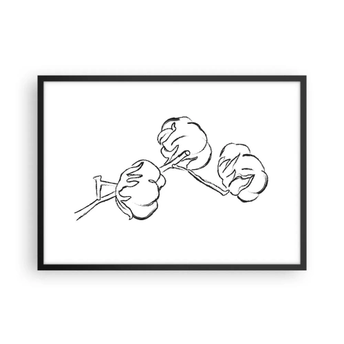 Plakat w czarnej ramie - Delikatny kontur gałązki bawełny na białym tle - 70x50cm - Bawełniany puch - Nowoczesna dekoracja ścienna do salonu i sypialni ARTTOR
