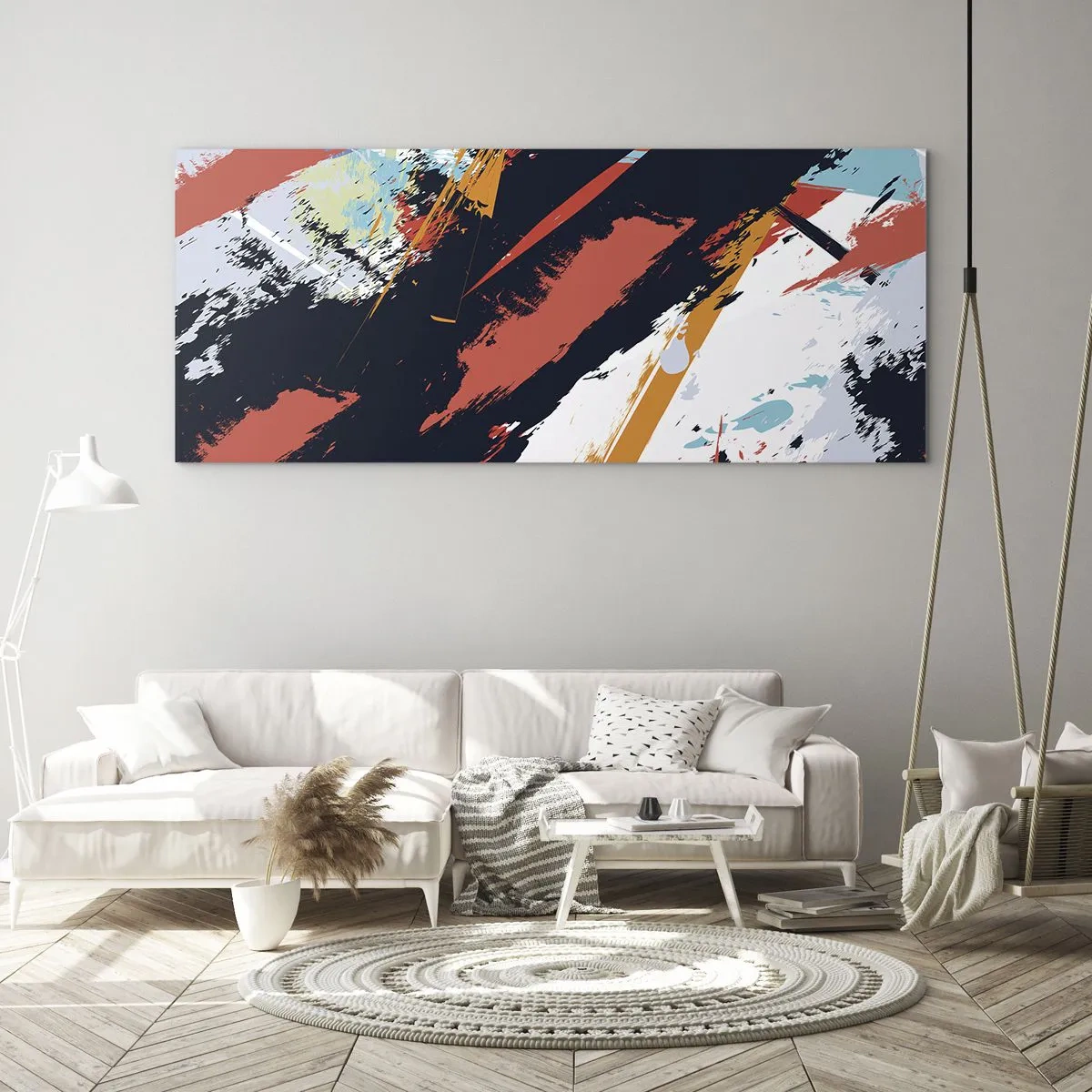 Obraz na szkle - Abstrakcyjne pociągnięcia pędzla w żywych kolorach - 120x50cm - Kompozycja dynamiczna - Nowoczesna dekoracja ścienna do salonu i sypialni ARTTOR