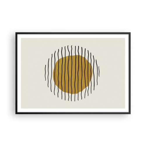 Plakat w czarnej ramie - Minimalistyczny motyw z żółtym kołem i czarnymi liniami - 100x70cm - Abstrakcja drżąca od żaru - Nowoczesna dekoracja ścienna do salonu i sypialni ARTTOR
