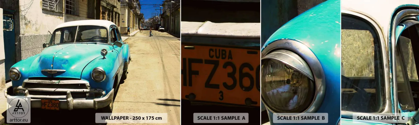 Fototapeta Próbka Samoprzylepna Deluxe Sticker - Evviva Cuba! - Motoryzacja, Samochód, Kuba - 100x30 cm