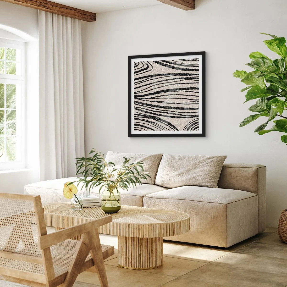 Plakat w czarnej ramie - Rozlewisko linii - 50x50 cm