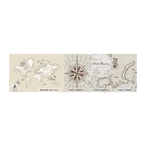 Fototapeta Próbka Premium Canvas - Podróż dookoła świata - Mapa Świata, Kontynenty, Statek Piracki - 100x30 cm