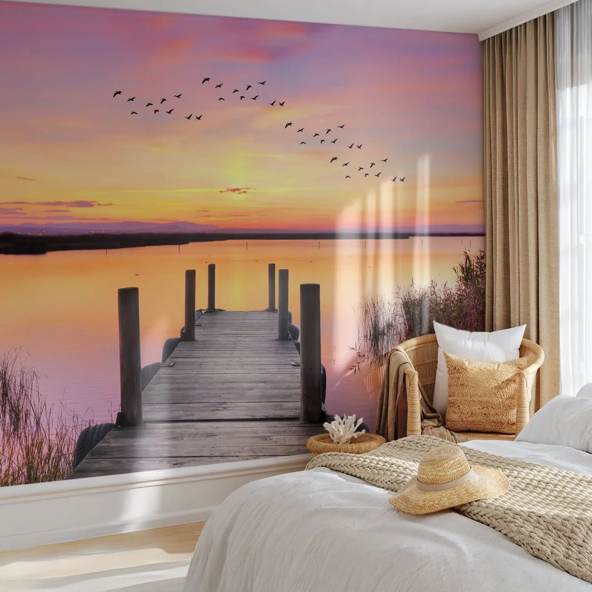 Fototapeta Samoprzylepna Deluxe Sticker - Fiołkowy cichy świt - Krajobraz, Jezioro, Natura - 250x175 cm