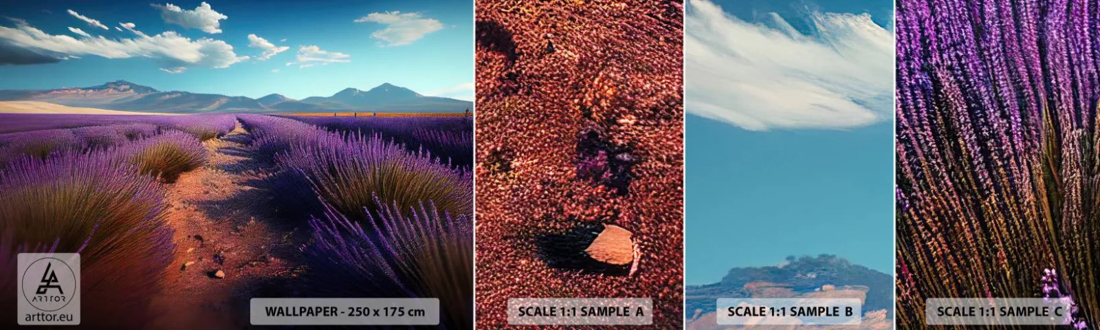 Fototapeta Próbka Samoprzylepna Deluxe Sticker - Pachnące pola - Lawenda, Horyzont, Krajobraz - 100x30 cm