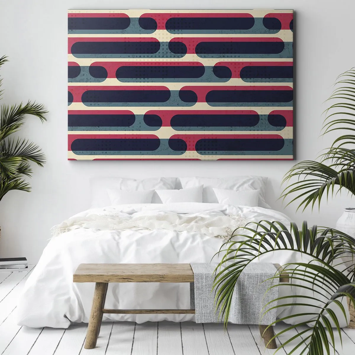 Obraz na płótnie - Geometryczny wzór w stylu retro z pastelowymi barwami - 70x50cm - W głąb i do przodu - Nowoczesna dekoracja ścienna do salonu i sypialni ARTTOR