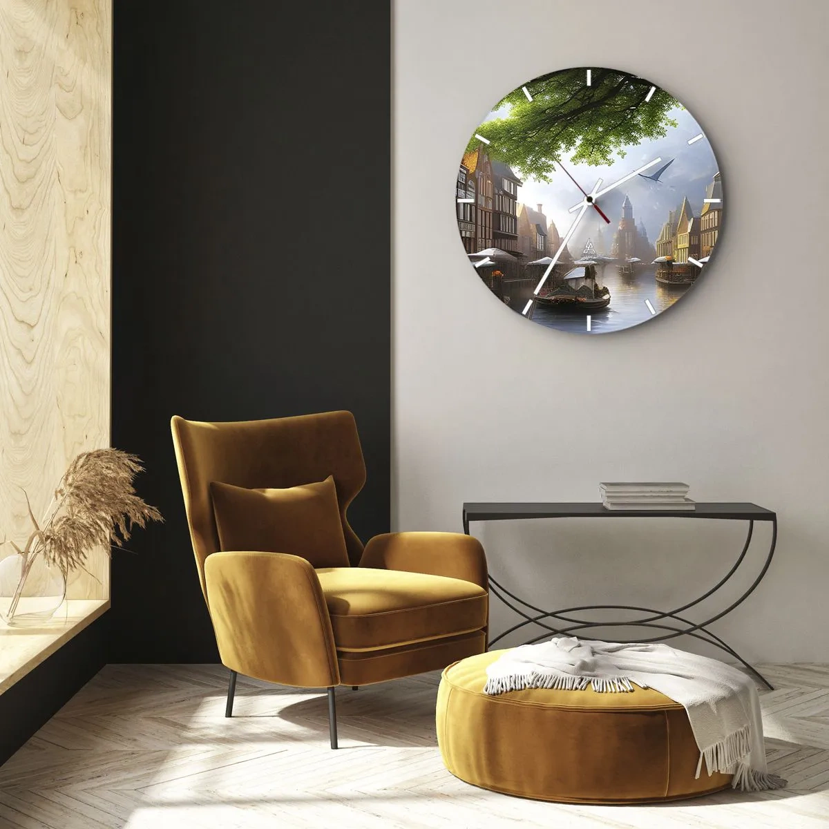 Zegar ścienny - Niderlandzki pejzaż miejski - 30x30 cm