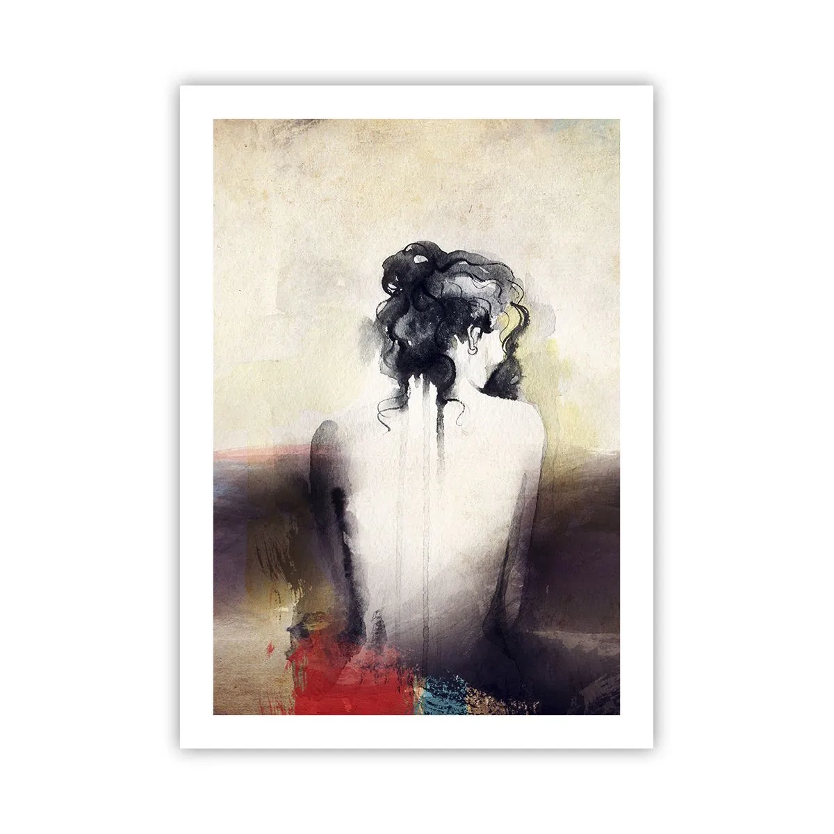 Plakat - Artystyczny portret kobiety od tyłu w stonowanych barwach - 50x70cm - Łagodne linie, owalne kształty - Nowoczesna dekoracja ścienna do salonu, kuchni i sypialni ARTTOR