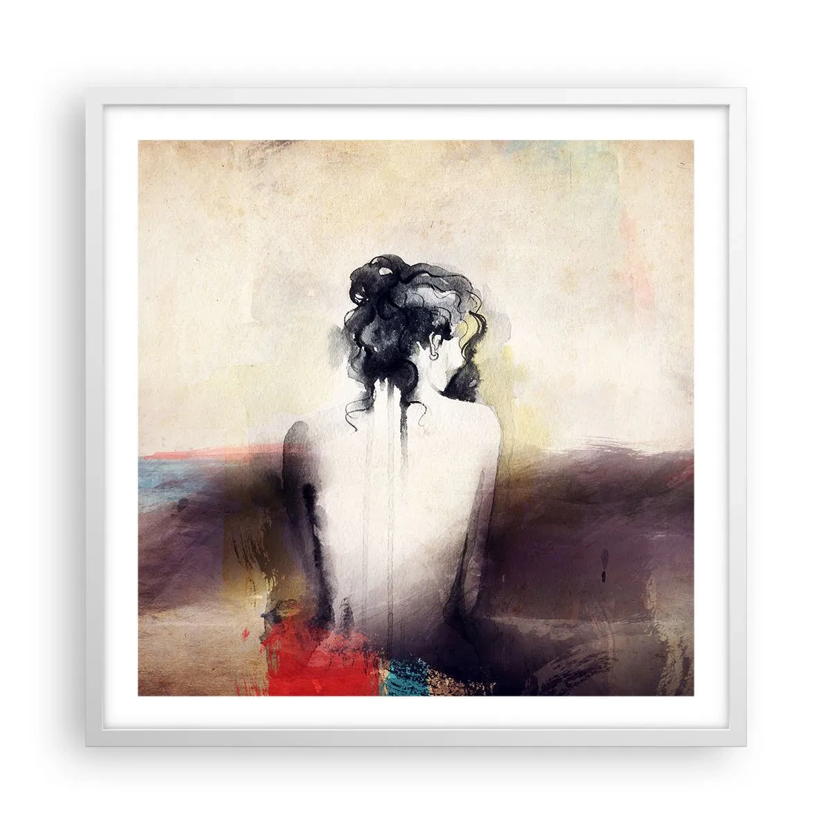 Plakat w białej ramie - Łagodne linie, owalne kształty - 60x60 cm