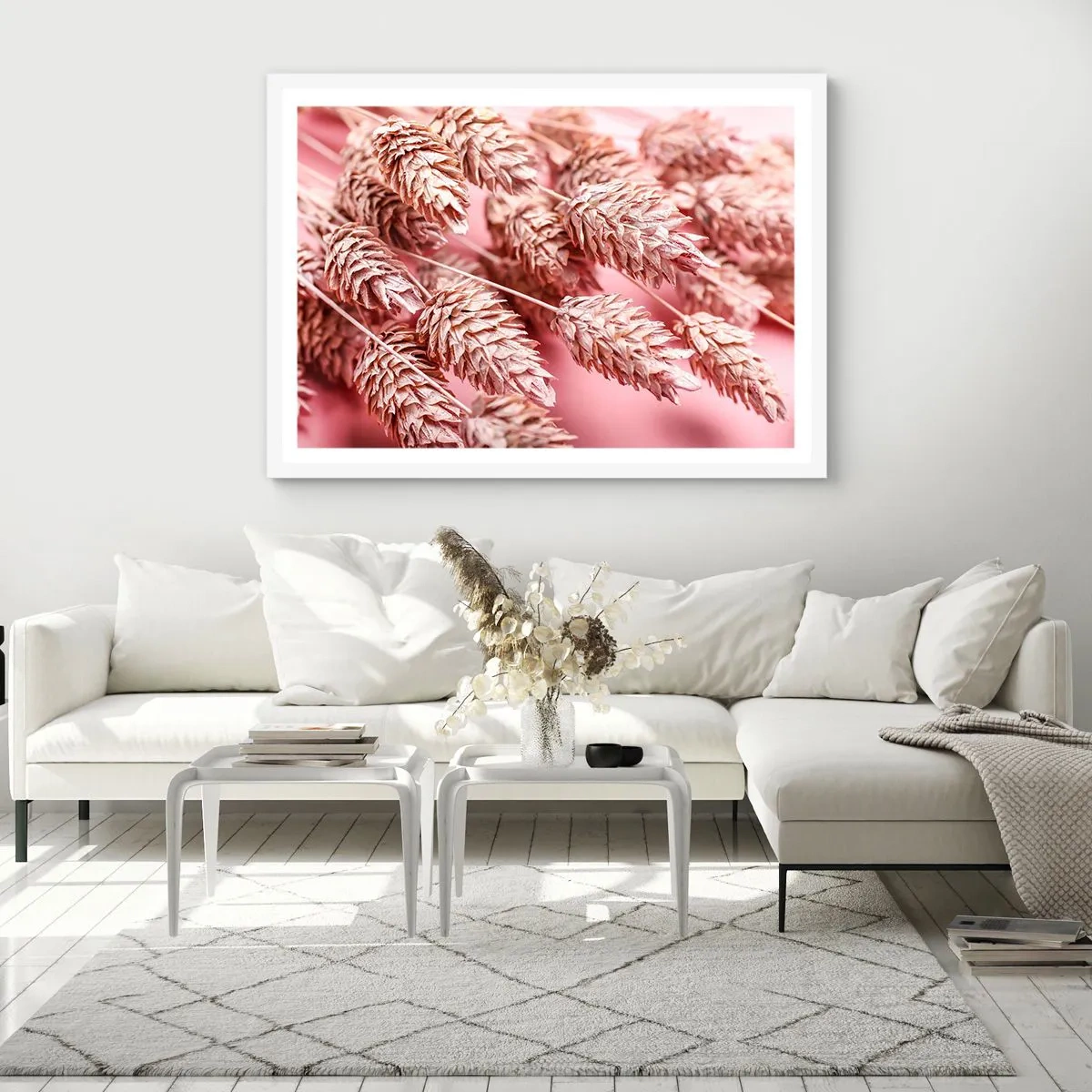 Plakat w białej ramie - Kwietna kaskada w różu - 40x30 cm