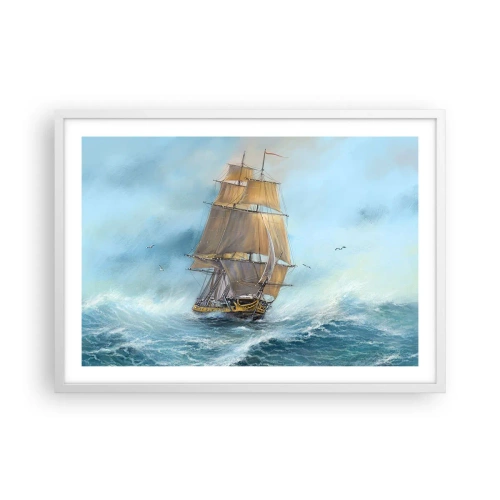 Plakat w białej ramie - Mknący po falach - 70x50 cm