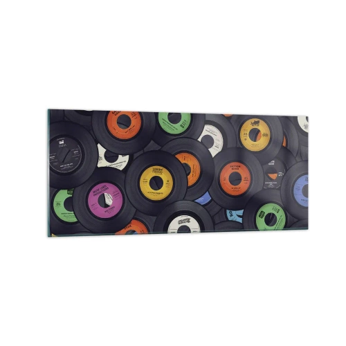 Obraz na szkle - Kolorowe winyle ułożone jeden na drugim - 120x50cm - Kolory klasyki - Nowoczesna dekoracja ścienna do salonu i sypialni ARTTOR
