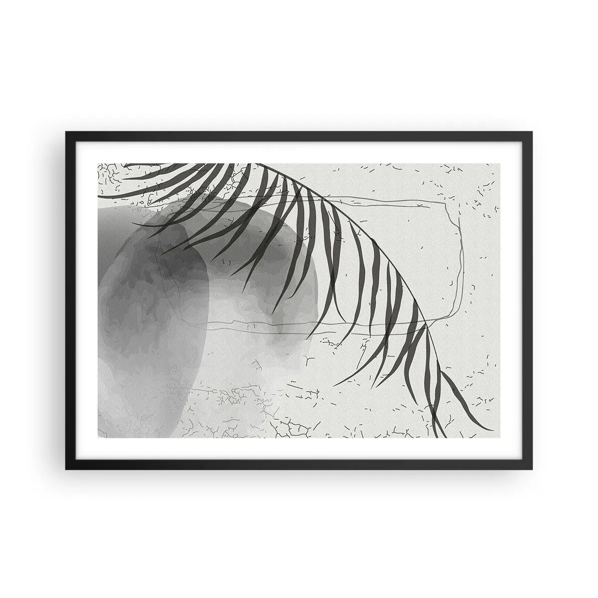 Plakat w czarnej ramie - Delikatny motyw liścia palmy na jasnym tle w stylu skandynawskim - 70x50cm - Subtelna egzotyka natury - Nowoczesna dekoracja ścienna do salonu i sypialni ARTTOR