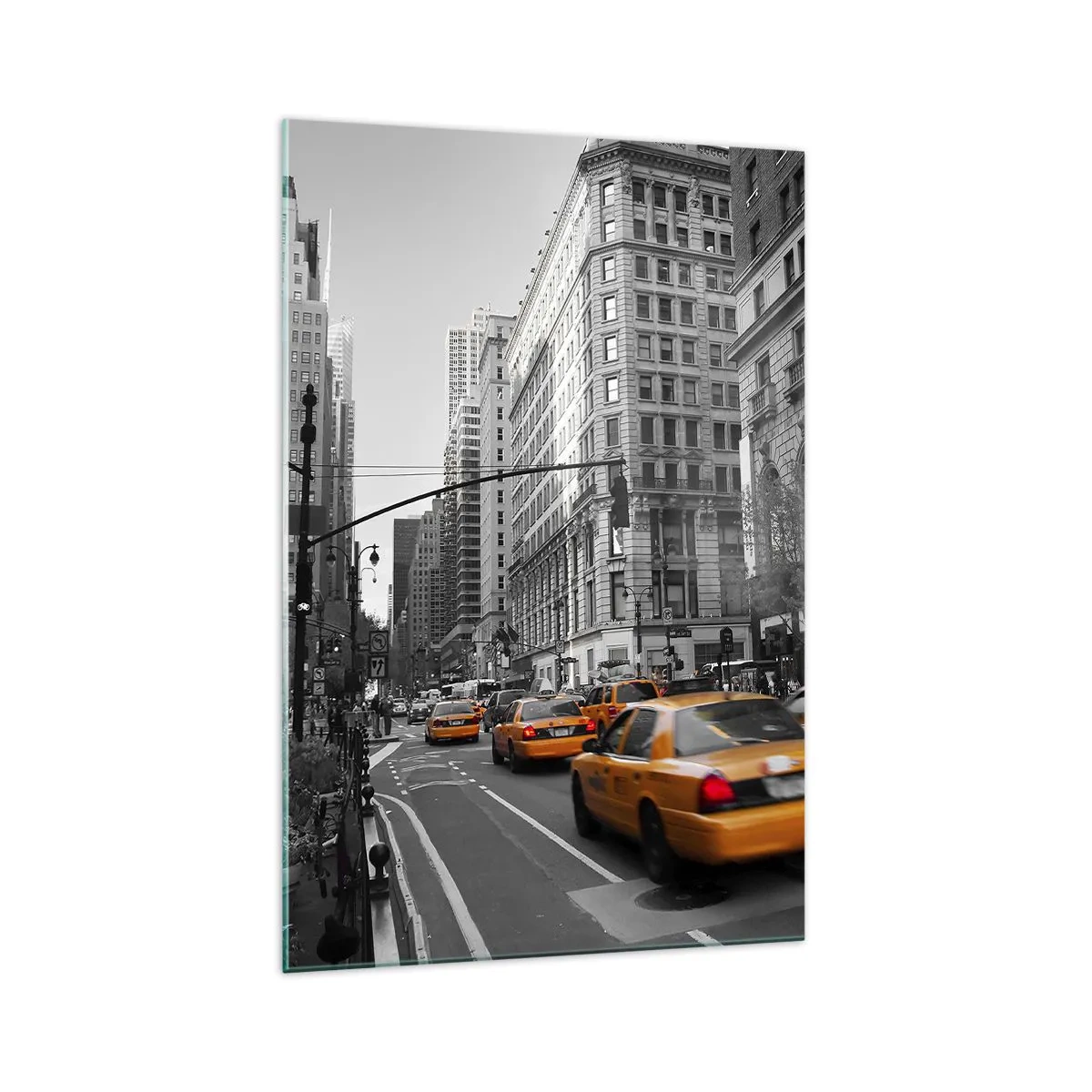 Obraz na szkle - Żółte taksówki na ulicach Nowego Jorku - 70x100cm - Słońca wielkiego miasta - Nowoczesna dekoracja ścienna do salonu i sypialni ARTTOR