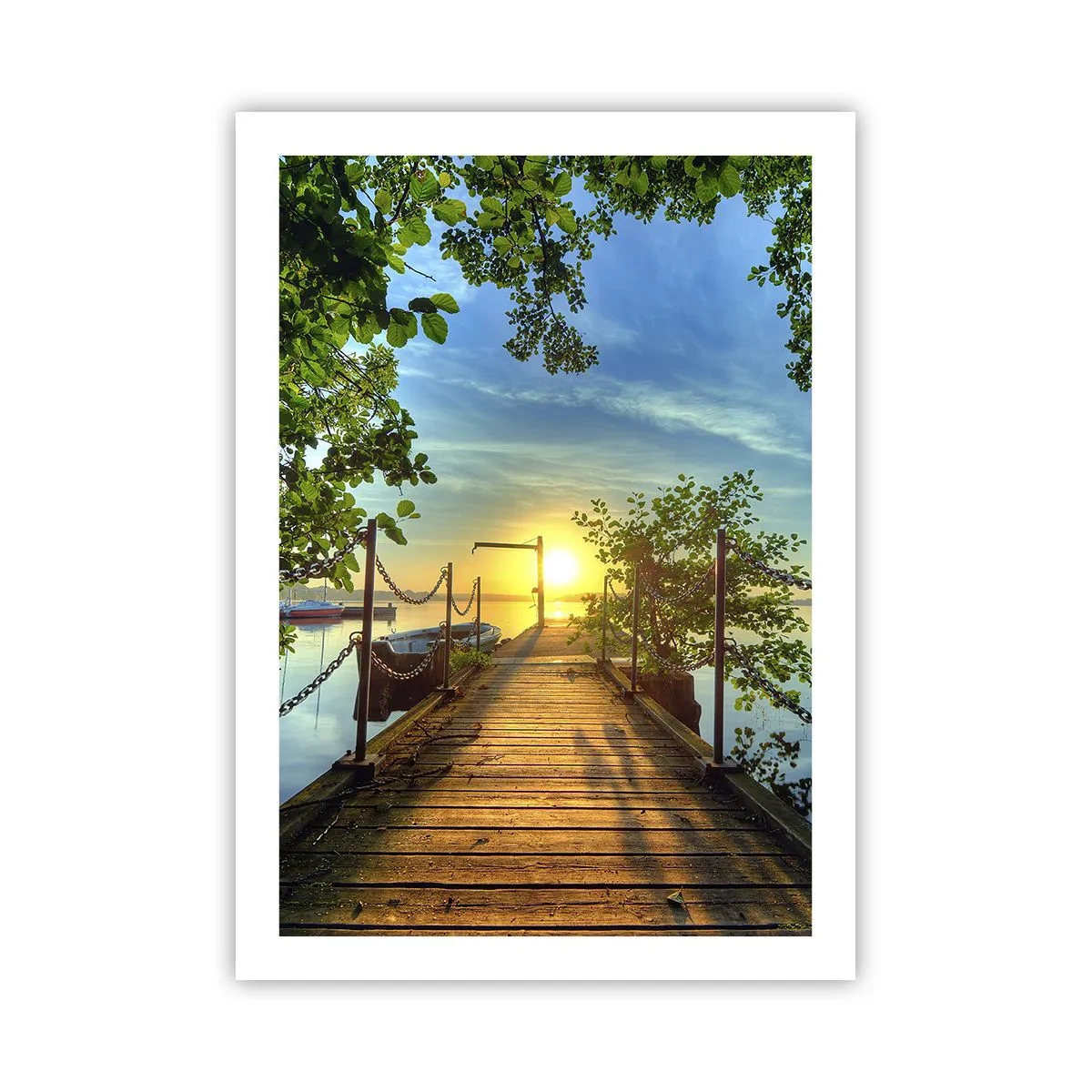 Plakat - Drewniany pomost nad jeziorem o zachodzie słońca - 50x70cm - Zachód nad wodą - Nowoczesna dekoracja ścienna do salonu, kuchni i sypialni ARTTOR