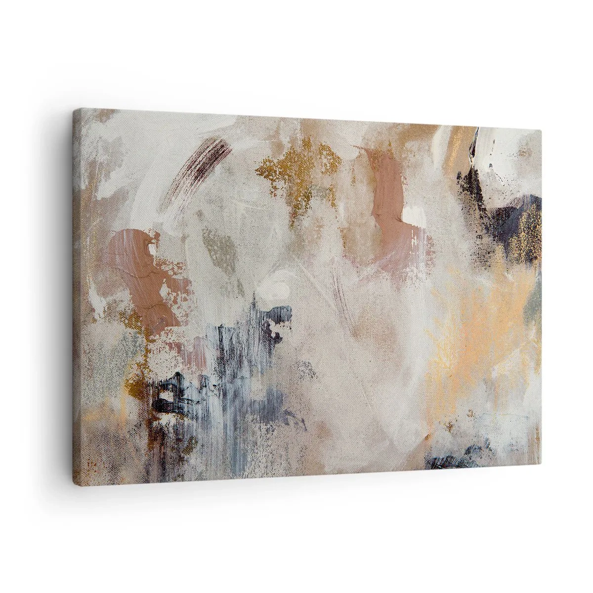 Obraz na płótnie - Abstrakcyjne plamy w stonowanych odcieniach beżu i złota - 70x50cm - Abstrakcja zamglona - Nowoczesna dekoracja ścienna do salonu i sypialni ARTTOR