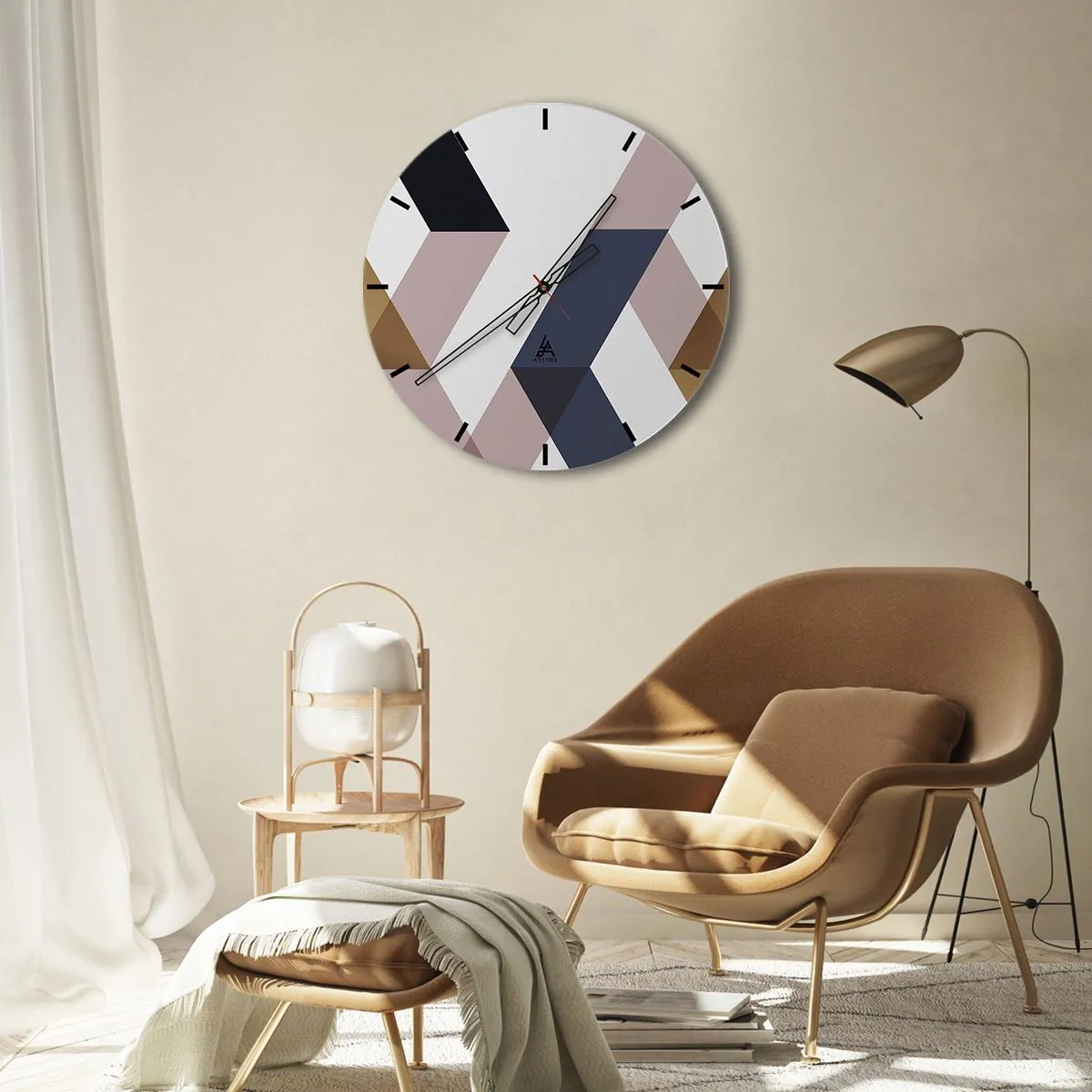 Zegar ścienny - Geometryczne kształty w odcieniach beżu i brązu - 30x30cm - Płaszczyzny i kąty - Nowoczesna dekoracja ścienna do salonu, kuchni i sypialni ARTTOR