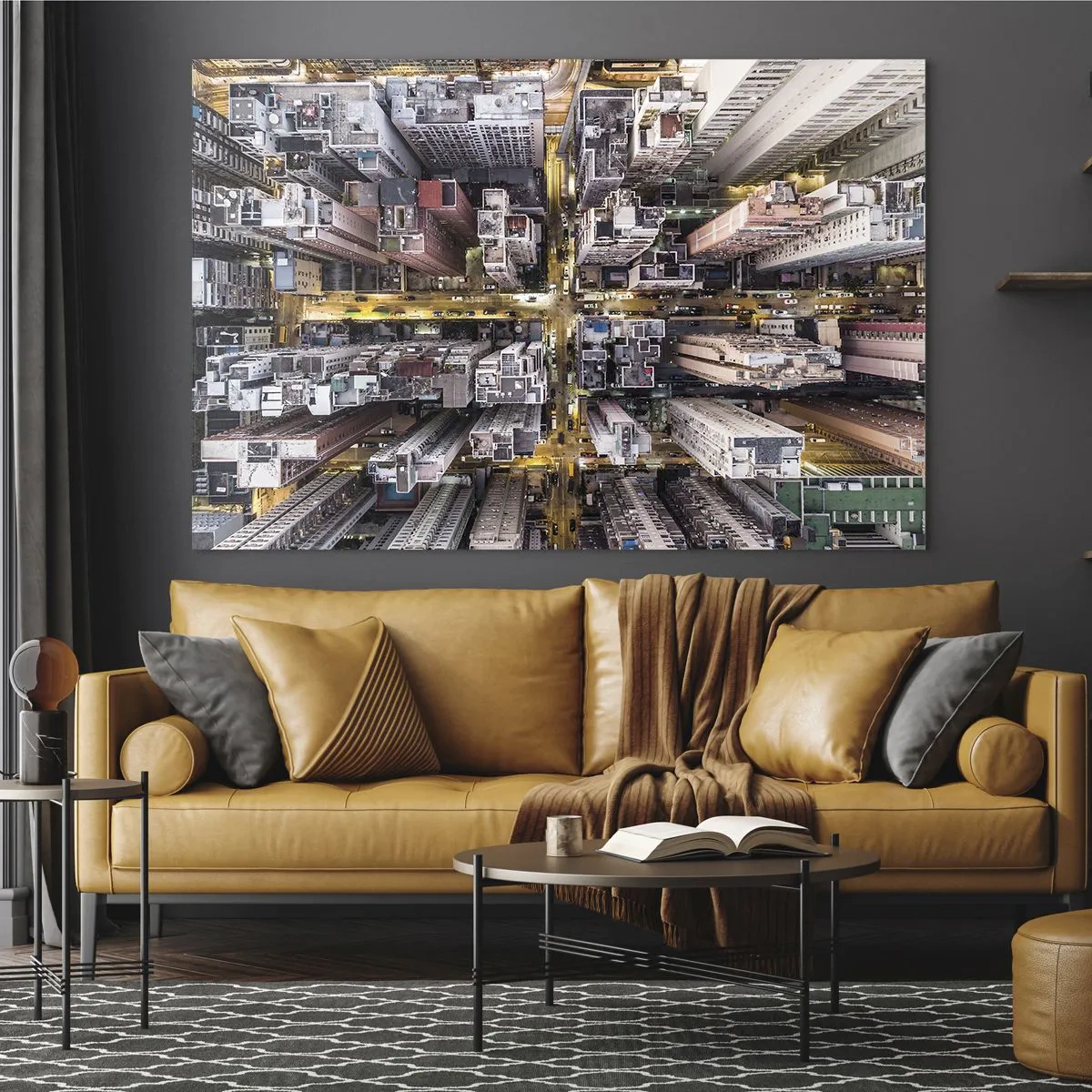 Obraz na szkle - Widok na metropolię z lotu ptaka - 120x80cm - Pozdrowienia z Hongkongu - Nowoczesna dekoracja ścienna do salonu, kuchni i sypialni ARTTOR