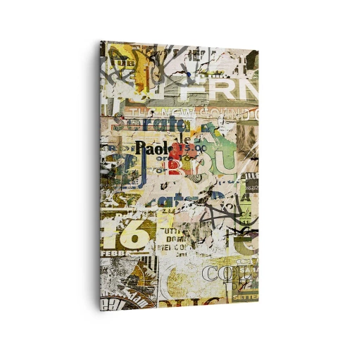Obraz na płótnie - Kolaż z fragmentami gazet i plakatów w artystycznym stylu - 80x120cm - Oj, dzieje się… - Nowoczesna dekoracja ścienna do salonu i sypialni ARTTOR