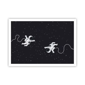 Plakat - Astronauci unoszący się w kosmosie na tle gwiazd - 100x70cm - Kosmiczny pląs - Nowoczesna dekoracja ścienna do salonu i sypialni ARTTOR