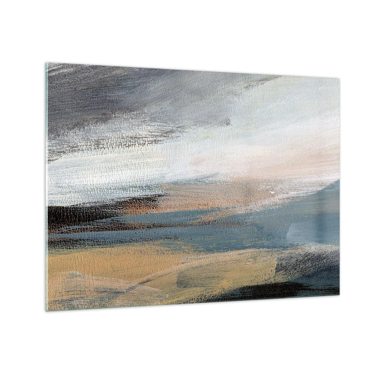 Obraz na szkle - Abstrakcyjny pejzaż w chłodnych i ziemistych barwach - 70x50cm - Abstrakcja: pejzaż północny - Nowoczesna dekoracja ścienna do salonu i sypialni ARTTOR