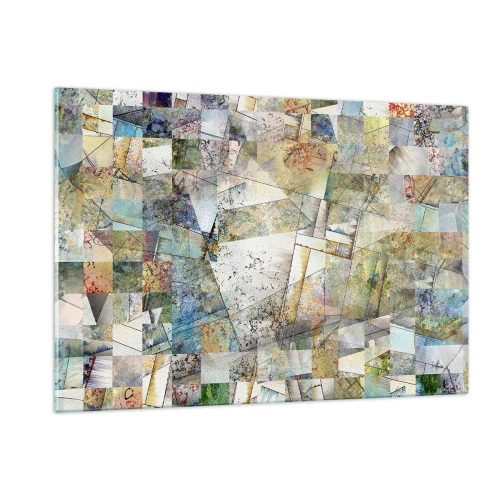 Obraz na szkle - Kolorowa kompozycja z pofragmentowanych geometrycznych kształtów - 120x80cm - Geometryczne przetasowanie - Nowoczesna dekoracja ścienna do salonu, kuchni i sypialni ARTTOR