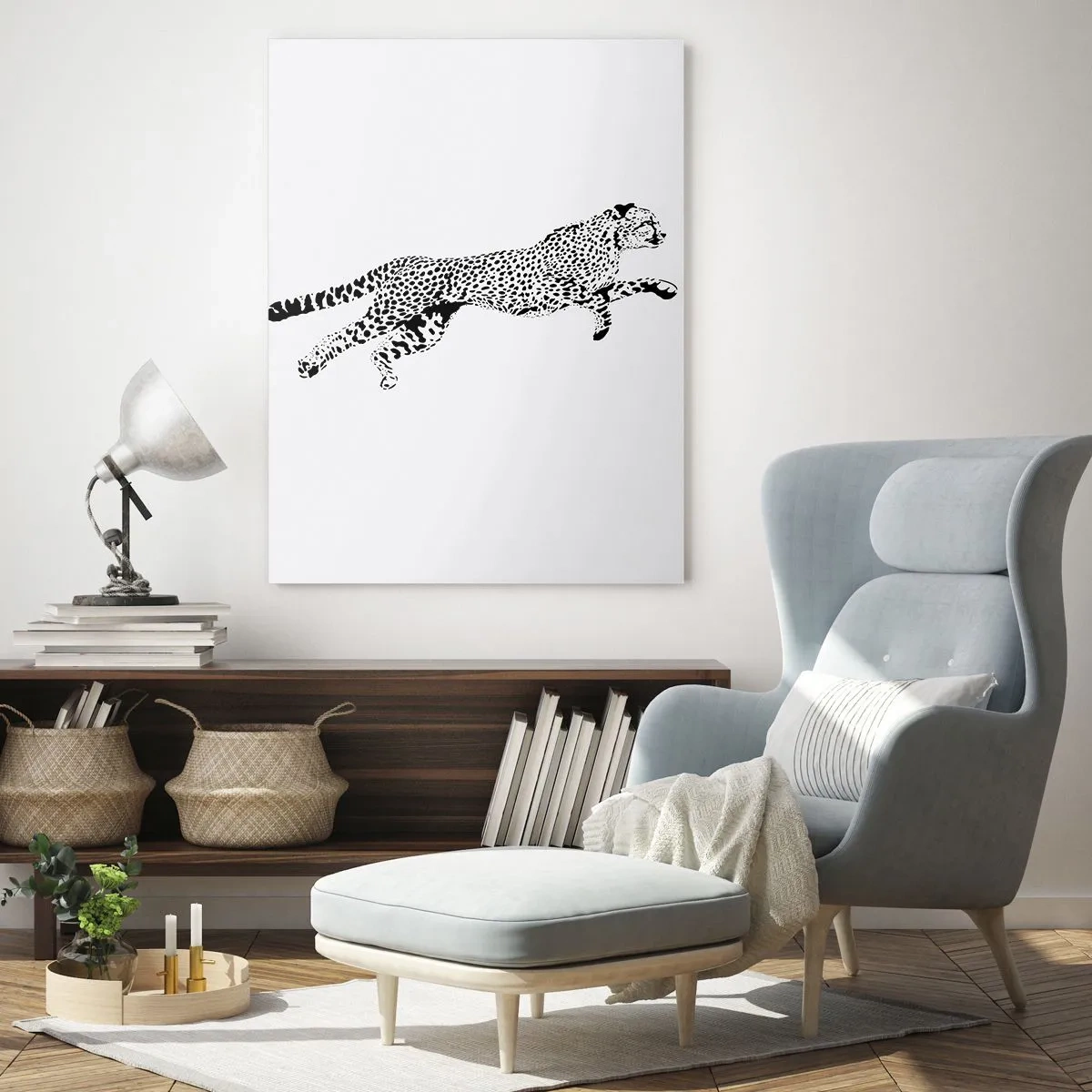 Obraz na szkle - Ilustracja przedstawiająca geparda w skoku - 50x70cm - Najszybszy na Ziemi - Nowoczesna dekoracja ścienna do salonu, kuchni i sypialni ARTTOR