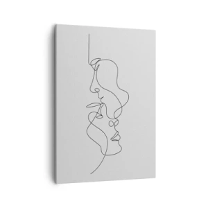 Obraz na płótnie - Minimalistyczna ilustracja dwóch twarzy w stylu line art - 50x70cm - Żar rzewnych żądz - Nowoczesna dekoracja ścienna do salonu, kuchni i sypialni ARTTOR