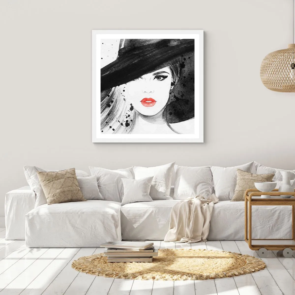 Plakat w białej ramie - Dama w czerni - 50x50 cm