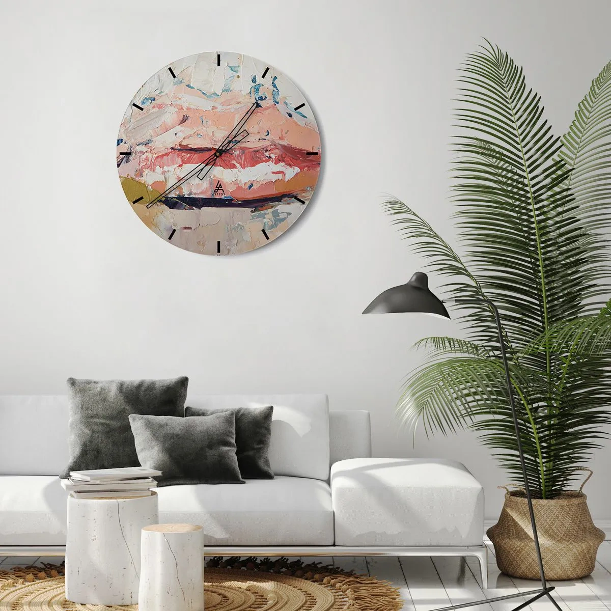 Zegar ścienny - Abstrakcyjna faktura farb w odcieniach beżu i różu - 30x30cm - Budzi zmysły - Nowoczesna dekoracja ścienna do salonu, kuchni i sypialni ARTTOR