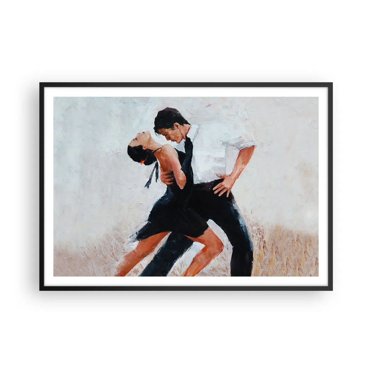 Plakat w czarnej ramie - Para tańcząca w eleganckim, zmysłowym ujęciu - 100x70cm - Tango mych marzeń i snów - Nowoczesna dekoracja ścienna do salonu i sypialni ARTTOR