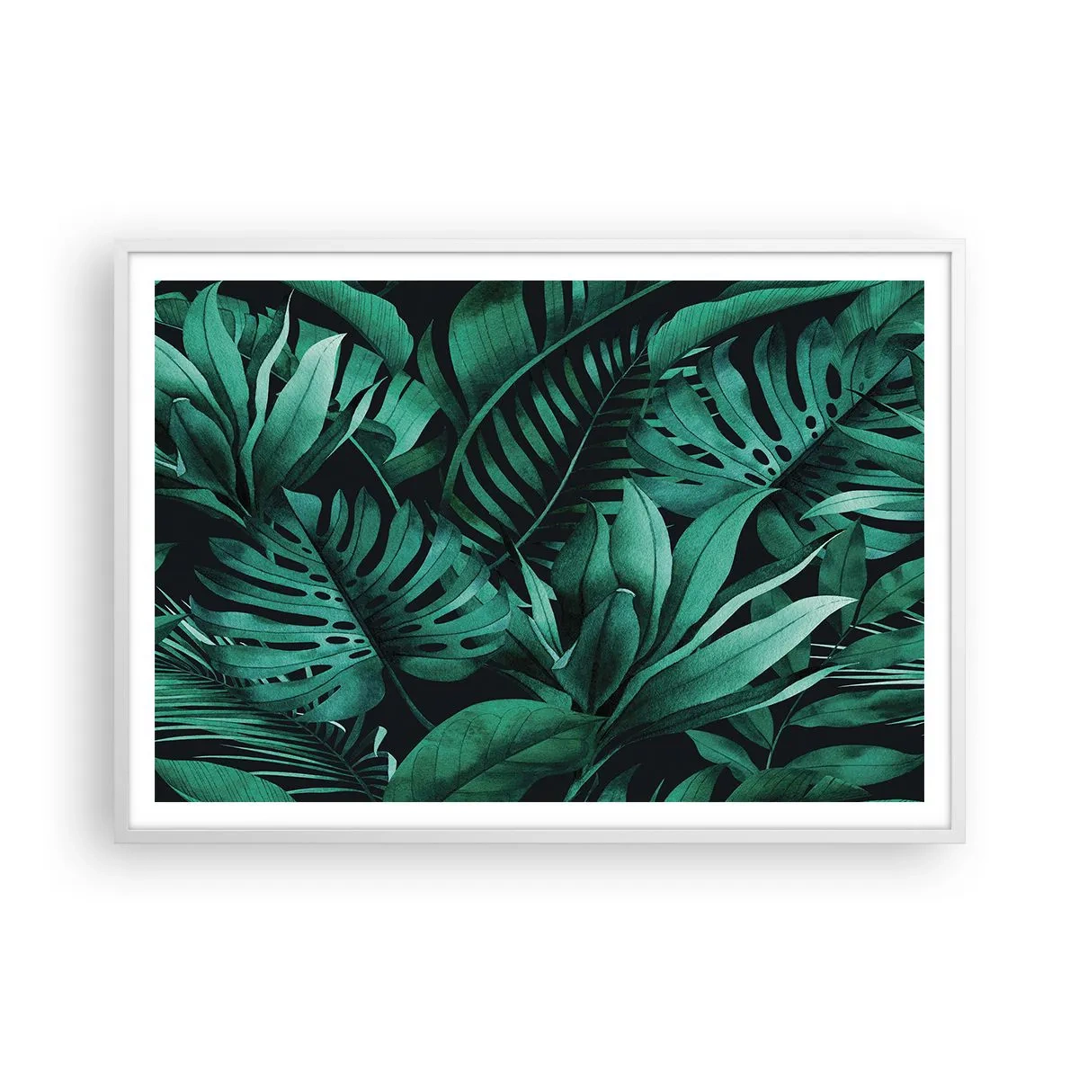 Plakat w białej ramie - Głębia tropikalnej zieleni - 100x70 cm