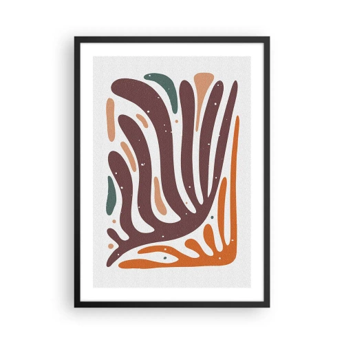 Plakat w czarnej ramie - Organiczna abstrakcja w ciepłych odcieniach brązu i pomarańczu - 50x70cm - Kompozycja organiczna promienista - Nowoczesna dekoracja ścienna do salonu i sypialni ARTTOR