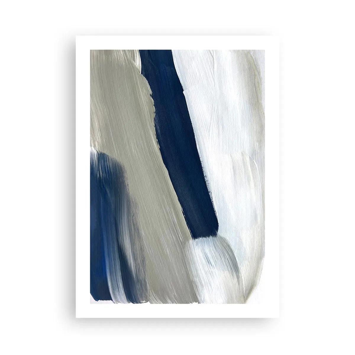 Plakat - Abstrakcyjne pociągnięcia pędzla w odcieniach granatu - 50x70cm - Spotkanie z bielą - Nowoczesna dekoracja ścienna do salonu, kuchni i sypialni ARTTOR