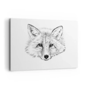Obraz na płótnie - Czarno-biały rysunek głowy lisa na białym tle - 120x80cm - Czy te oczy mogą kłamać? - Nowoczesna dekoracja ścienna do salonu, kuchni i sypialni ARTTOR