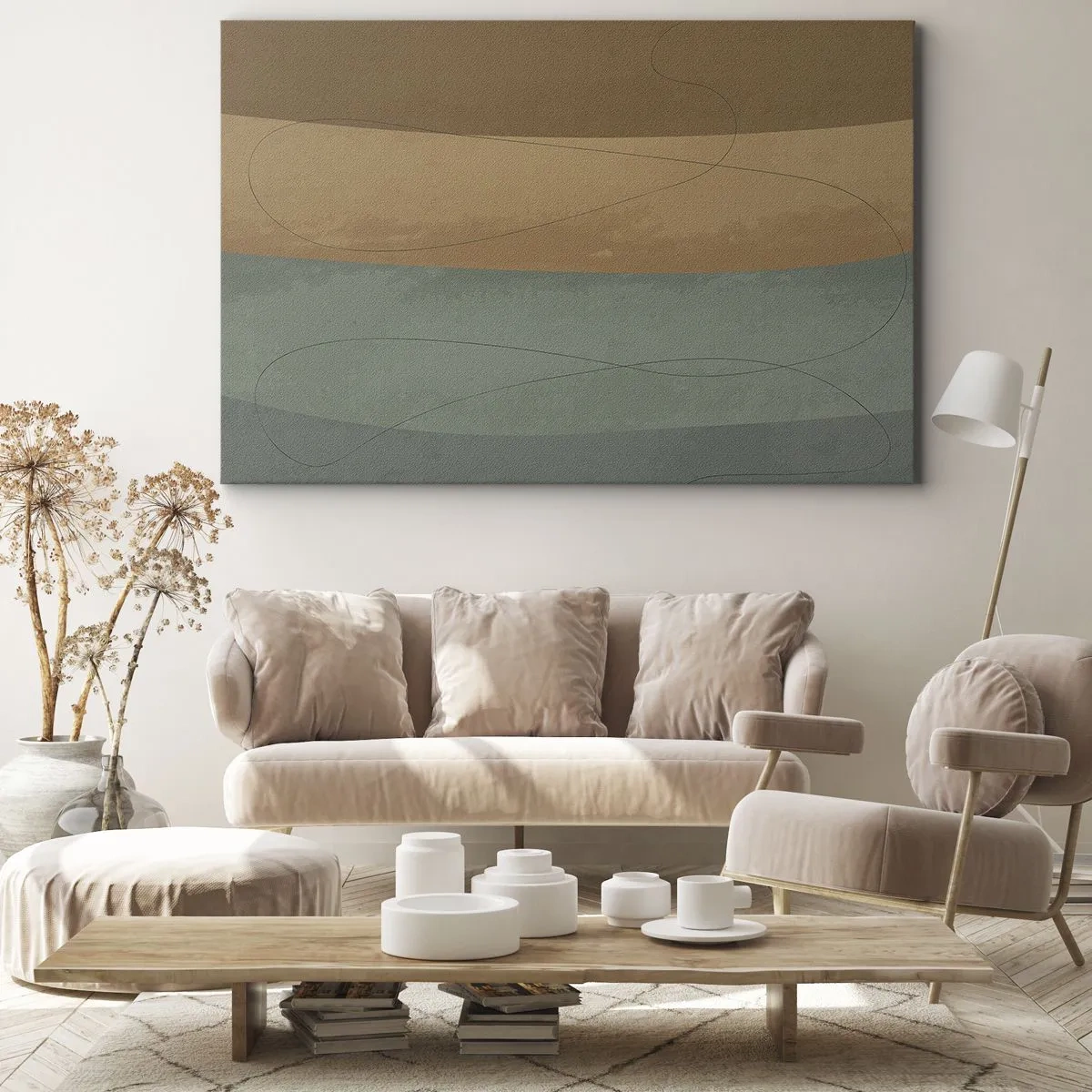 Obraz na płótnie - Abstrakcyjna kompozycja w naturalnych odcieniach ziemi - 70x50cm - Kompozycja horyzontalna - Nowoczesna dekoracja ścienna do salonu i sypialni ARTTOR
