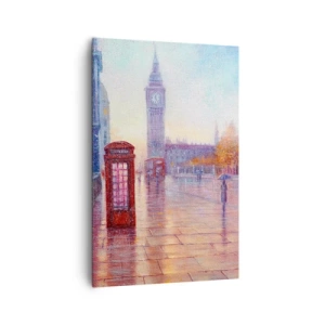 Obraz na płótnie - Londyńska ulica z Big Benem w deszczowy dzień - 80x120cm - Londyński jesienny dzień - Nowoczesna dekoracja ścienna do salonu i sypialni ARTTOR
