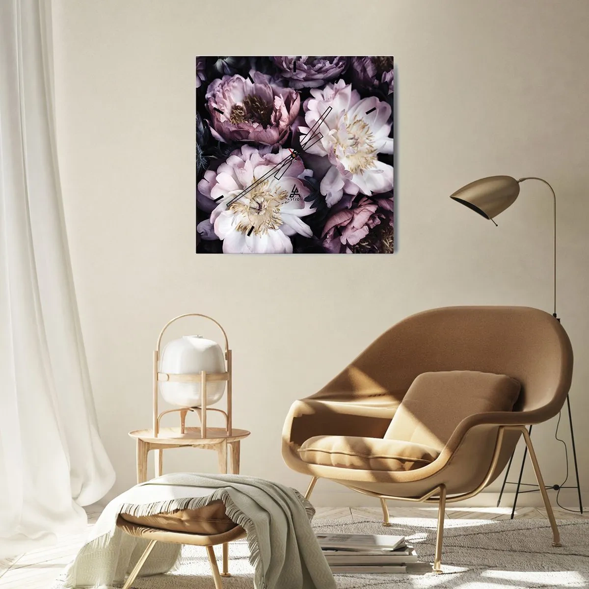 Zegar ścienny - Kwiaty w delikatnych pastelowych odcieniach - 30x30cm - Bukiet w dawnym stylu - Nowoczesna dekoracja ścienna do salonu i sypialni ARTTOR