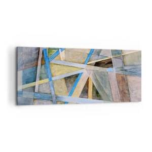 Obraz na płótnie - Geometryczna kompozycja z jasnymi i niebieskimi liniami - 120x50cm - Na wprost czy na skos? - Nowoczesna dekoracja ścienna do salonu i sypialni ARTTOR