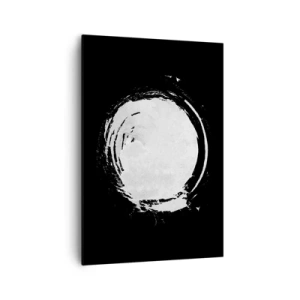 Obraz na płótnie - Biały okrąg na czarnym tle w minimalistycznym stylu - 70x100cm - Dobre wyjście - Nowoczesna dekoracja ścienna do salonu i sypialni ARTTOR