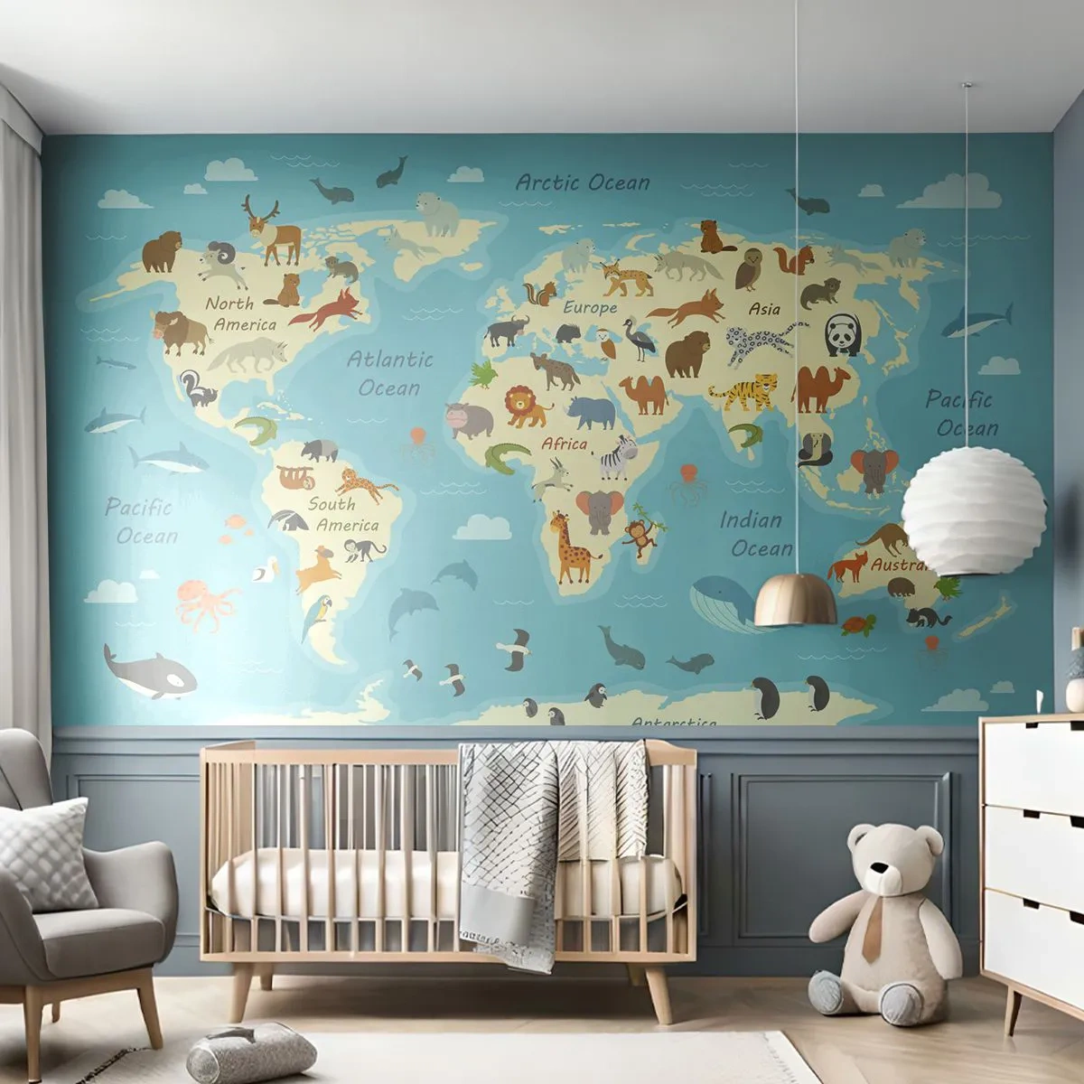 Fototapeta Samoprzylepna Deluxe Sticker - Dobrzy sąsiedzi - Mapa Świata, Mapa Ze Zwierzętami, Zwierzęta - 250x175 cm