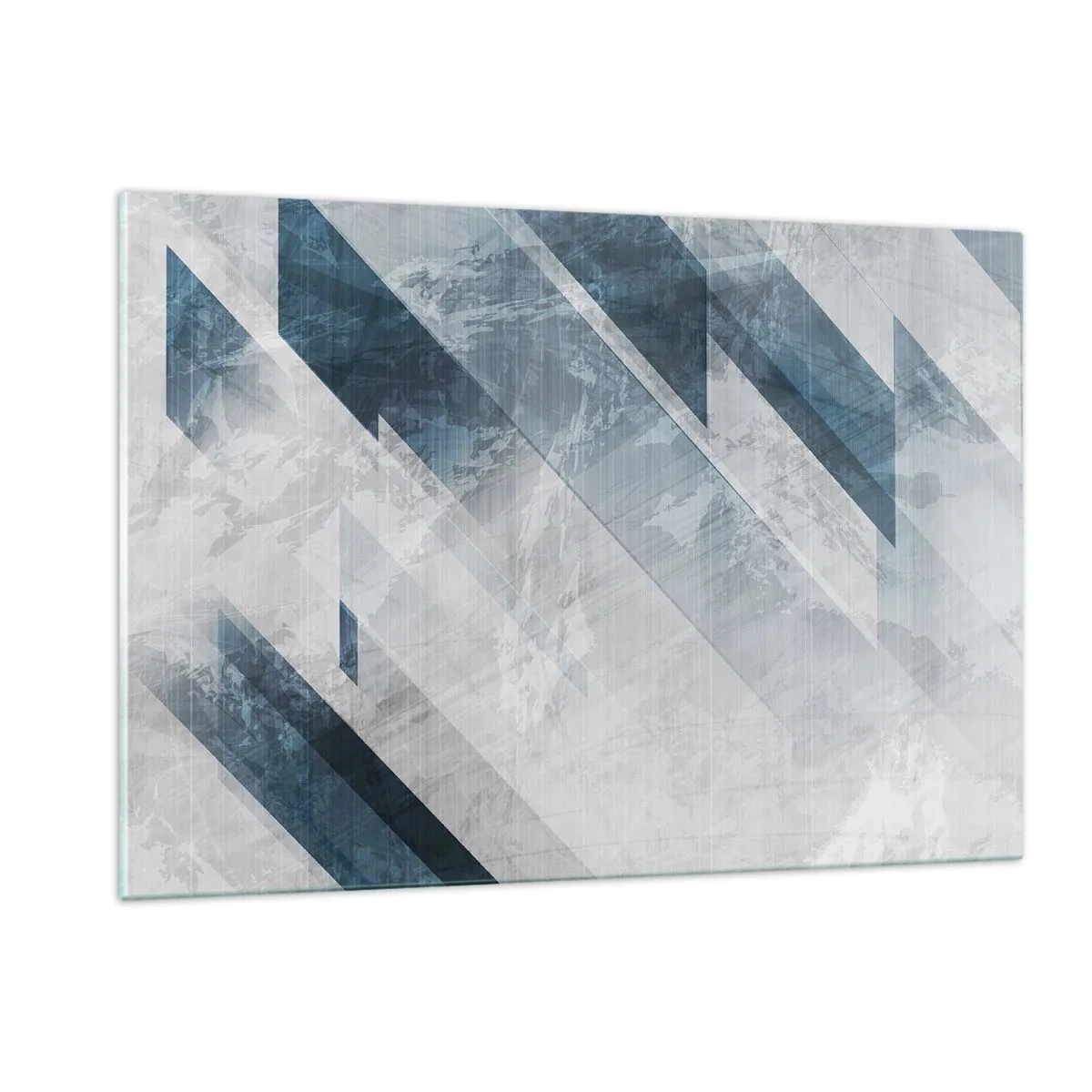 Obraz na szkle - Geometryczne pasy w odcieniach szarości i granatu - 120x80cm - Kompozycja przestrzenna – ruch szarości - Nowoczesna dekoracja ścienna do salonu, kuchni i sypialni ARTTOR
